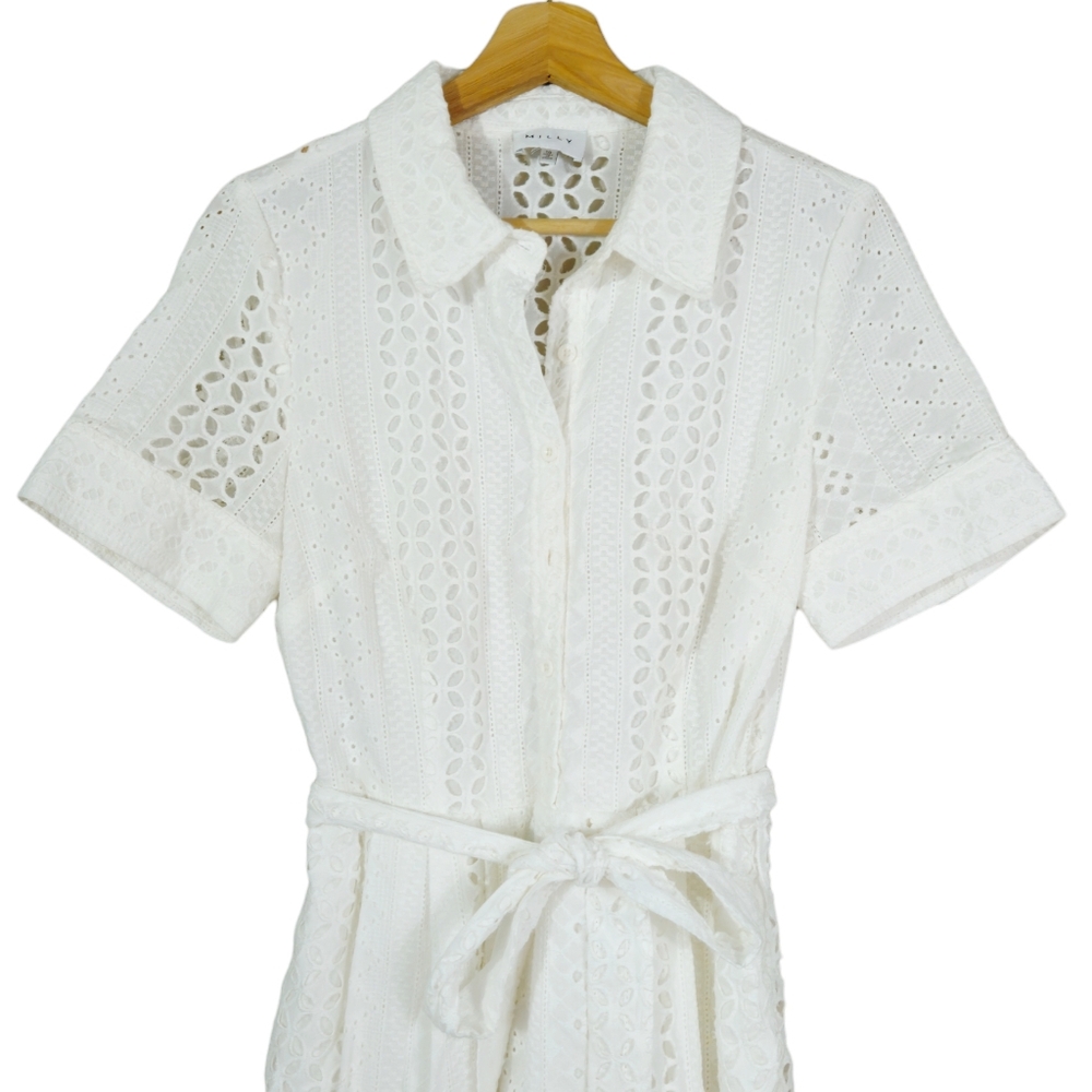 Milly White Eyelet Cleo Collared Shirt Dress - Picture 3 of 9